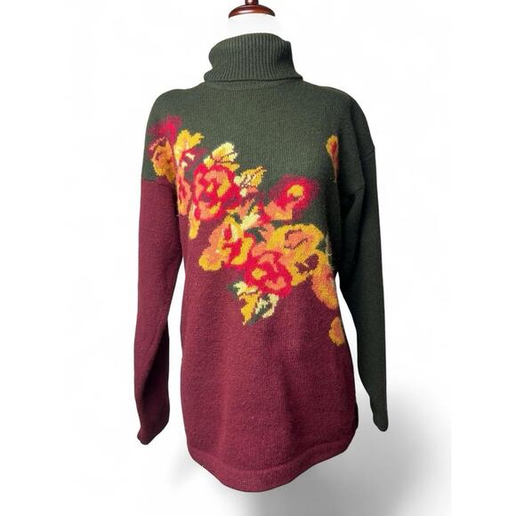 Evan Picone Petites Women’s Floral Wool Angora Knit Turtleneck Sweater Size S - Picture 1 of 7